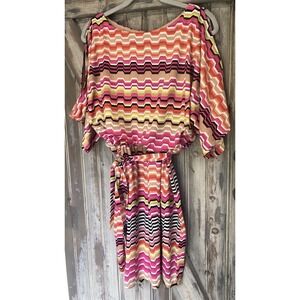 Trina Turk Tie Waist Dress Own Sleeve Geometric Colorful Large